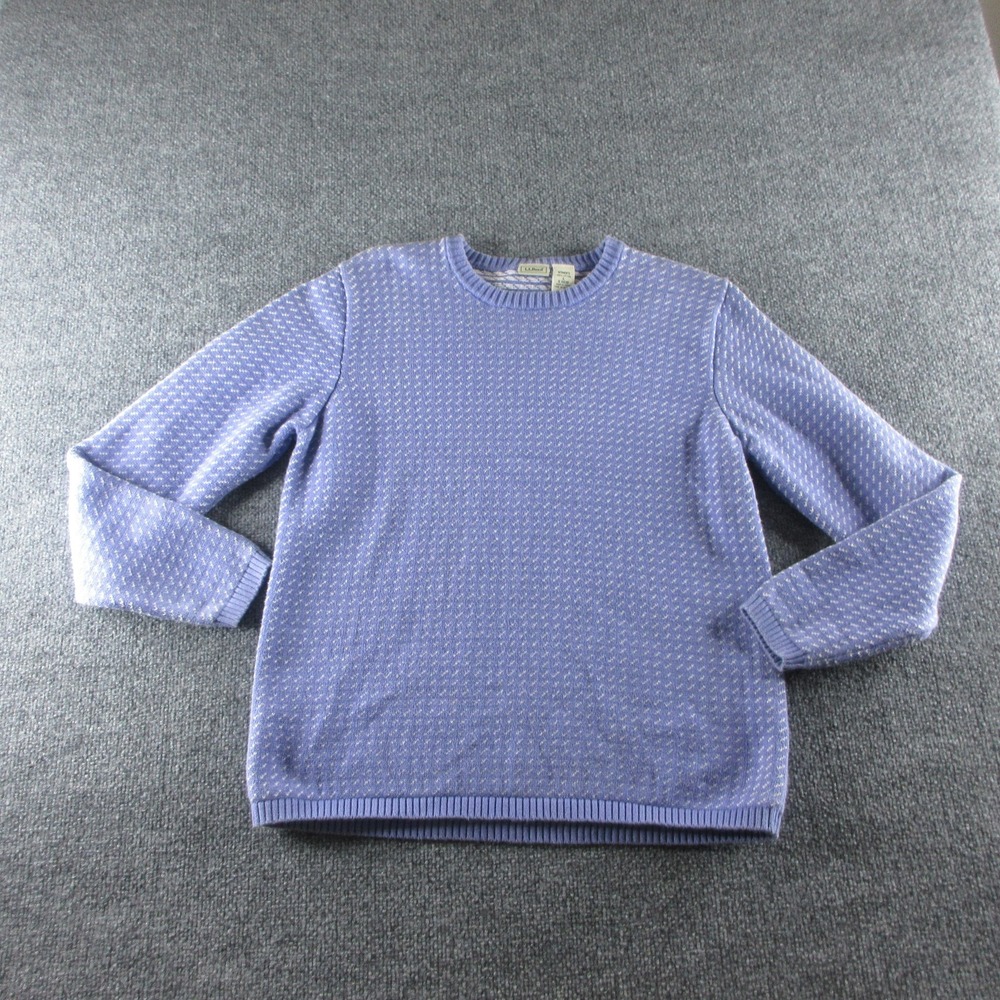 L.L. Bean Sweater Womens‎ L Purple 100% Cotton Geometric Knit Crew Neck Pullover
